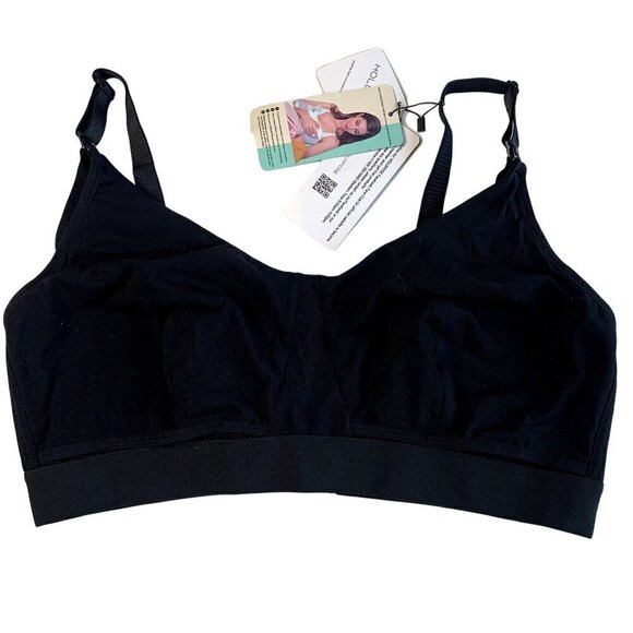 HOLDPOSE Hands Free Pumping Nursing Cotton Bra Plus Size 42B Black NEW - Picture 1 of 11